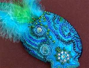 Turquoise Peacock Fascinator - Close Upr